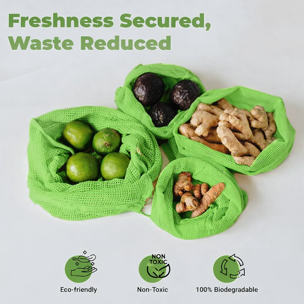 Natural cotton vegetable bags for fridge storage Pack of 6